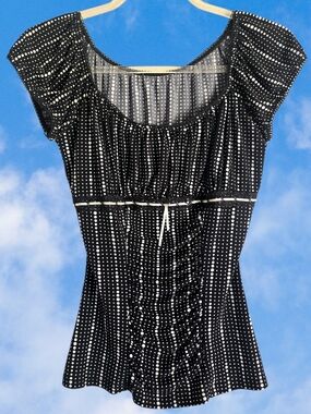 🖤Y2K Polka Dot Ruched Bodycon Ribbon Top🖤